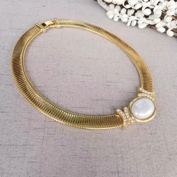 Amorita boutique Liels Imitētu-pērle, zelta čūska ķēde, kaklarota