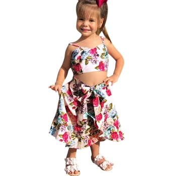 2019 Modes Jauns Zīdainis, Bērniem, Baby Meitenes Ziedu Dot T-krekls Topi+Ruffles Svārki 2gab Tērpiem Vasaras Apģērbu Komplekts 1-5 Gadi
