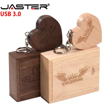 JASTER USB 3.0 (bezmaksas custom logo) valriekstu koka sirds + dāvanu kastīte, USB flash drive USB radošo pendrive 8GB 16GB 32GB 64GB