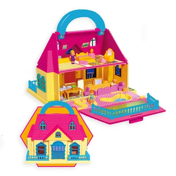 Bērnu rotaļu māja rotaļlietas meitene čemodāns leļļu nams Montāžas komplekts Rotaļlieta Modeļu Veidošanas Komplekti, villa māja DIY Mēbeļu furnitūra