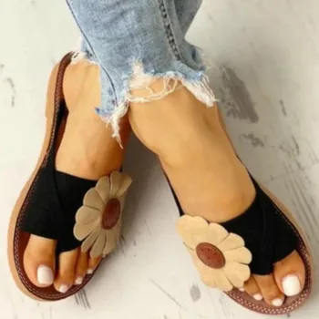 Vasarā Sievietēm Saules Puķu Čības Plakana Papēža Peep Toe Flip Flops 2020. Gadam Gadījuma Pludmale, Āra Dāmas Kurpes Zapatos Mujer De 35-43