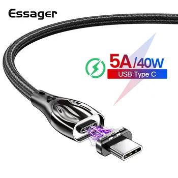 Essager 5.A Magnētisko USB C Tipa Kabeli Huawei P40 P30 Mate 30 Pro USBC USB-C Ātrās Uzlādes Magnēts Lādētāja Tips-c Datu strāvas Vads