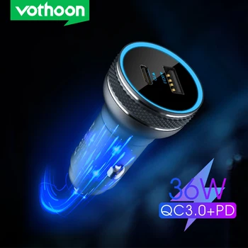 Vothoon USB Automašīnas Lādētājs Ātri Uzlādēt 4.0 PD 36W Ātrās Uzlādes Auto Lādētājs iPhone, Samsung, Huawei USB C Automašīnas Tālruņa Lādētājs