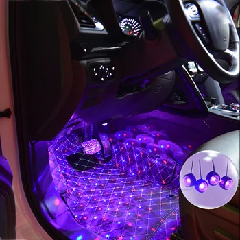 4 1 Auto LED Atmosfēru Gaismas Krāsaina RGB Interjera Grīdas Pamatnes Gaismas Universālu Auto USB Dekoratīvās Apkārtējā Lampas Auto Stils