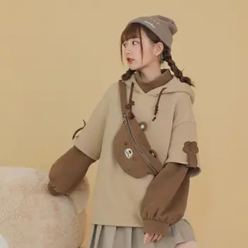 Mori meitene Japāņu cilts viltotas divu gabals brīvs izšūšanas top gudrs lācis ar spilvenu studentu jaka