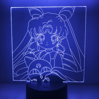7 krāsas, Led Nakts Gaisma Anime Rakstzīmes Sailor Moon Meitenēm Guļamistaba Dekori Vieglā Pieskāriena Sensors Rgb Nightlight Led Galda Lampa