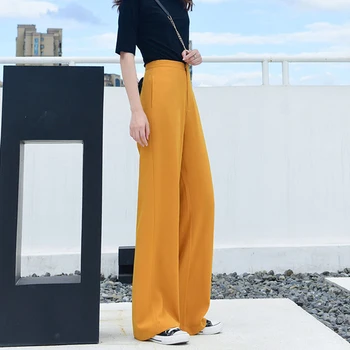 Jaunas Ielidošanas Pavasara Vasaras Korejas Modes Sarkans Dzeltens Balts Augsta Vidukļa Vintage Plaša Kāju Bikses Vaļīgas Gadījuma Bikses Sievietēm, Bikses M73