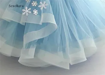Bumbu kleita debess zila, tills, ziedu meitene kleita maza meitene, dzimšanas dienas svinības kleita bērnu apģērbu pasūtījuma lielums 12M-14year