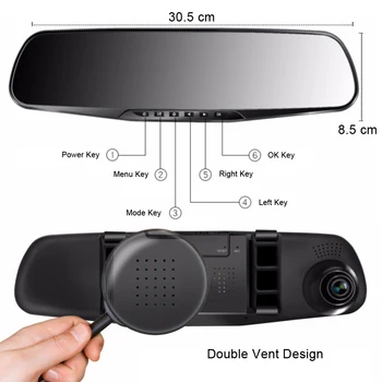Automašīnas DVR Dual Objektīvs Automašīnas Kamera, Full HD 1080P 4.3 collu Video Reģistratoru, Atpakaļskata Spogulis Ar Atpakaļskata DVR Dash cam Auto Registrator