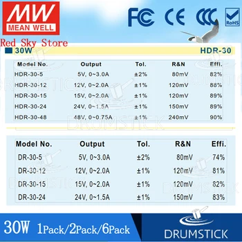 Stabila Meanwell 30W Rūpniecības DIN Rail Barošanas HDR-30-24V/5/12/15/48 0.75/1.5 A 2A 3A Ultra-plānas 90% augstas efektivitātes DR/MDR