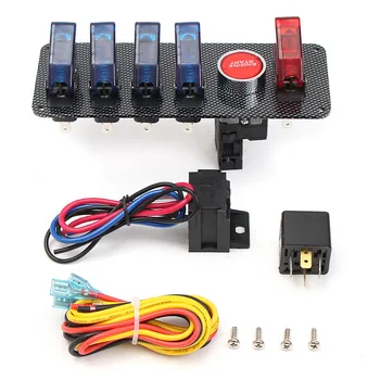 12V Auto LED Pārslēgt Aizdedzes Slēdzi Panelis Sacīkšu Auto Motora iedarbināšanas Push Set Komplekts + 4 Blue & 1 Sarkanais LED Pārslēgšanas Pogu Panelis
