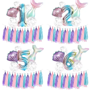 8PCS Sirēna, Dzimšanas dienas svinības Apdare Bērniem Baloniem, Konfeti Sirēna Numurs 1 2 3 4 Folijas gaisa Balons Globos Rozā Pušķis Apdare