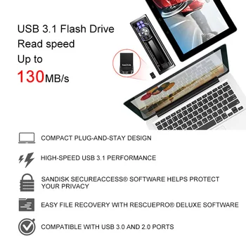 SanDisk Flash Drive CZ430 USB 64gb 16GB mini USB Pen Drive USB 3.1 līdz Pat 130MB/S pendrive USB 3.0 USB Stick 32gb 128G