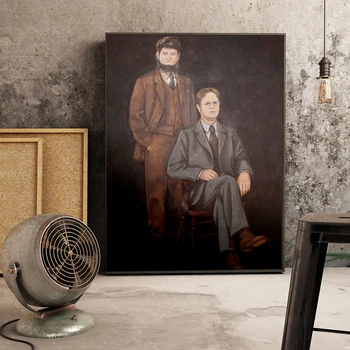 Biroja Plakāts Portrets Dwight Schrute un Mose Schrute Audekla Apgleznošana Sienu Mākslas Apdarei: Dzīvojamā Istaba