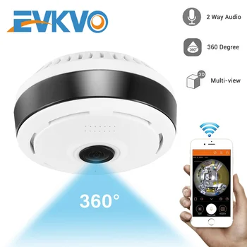 EVKVO Fisheye IP Kameras WiFi 1080P 360 Grādu Panorāmas Bezvadu Mājas Drošības CCTV Kameras IS Nakts Redzamības Novērošanas Kameras