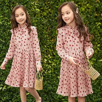 2019 Frühlingsmode Mädchen Mädchen Šifona Plissee Kleid Kinder gekräuselten Punkt Kleid Mädchen Bērnu Mädchen Kleidung