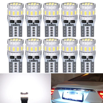 10X JAUNAS T10 W5W Canbus LED Spuldzes 3014SMD Autostāvvieta Pozīcijas Gaismas Interjera Kartes Dome Apgaismojums 6000K Balts Auto Lampas 12V