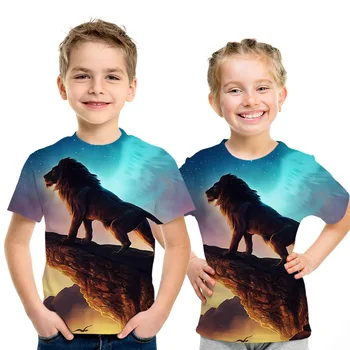 3D iespiesti street wear lion king bērnu T-krekls vasaras zēni un meitenes slava lauva dzīvnieku gadījuma īss piedurknēm krekls topi