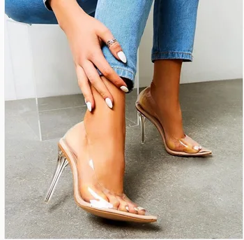 Vasarā Sievietēm Norādīja Toe Pārredzamu augstpapēžu kurpes Sexy Sievietes PVC Skaidrs, Ultra Augsta Papēža augstpapēžu kurpes Kāzu Kleitu Puse Sūkņi Apavi