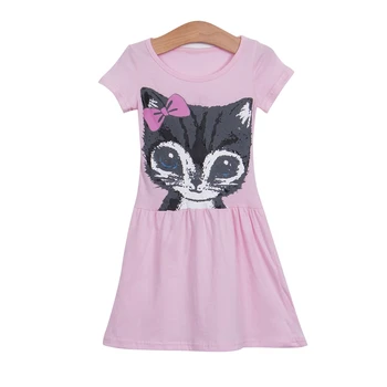 Karstā Pārdošanas Jaunu 2018. Gada Vasaras Meitene Kleita Kaķis Drukāt Pelēks Baby Girl Dress Bērnu Apģērbs, Bērnu Kleitu 0Kids Kleitas 90-130cm