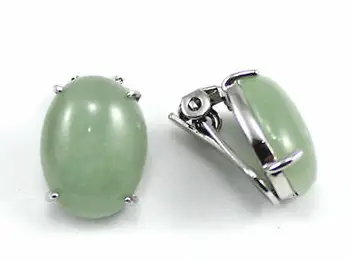 Zaļā Nefrīta Krāsas Ovālas Pērles Clip-On Auskari