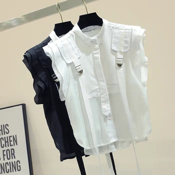 Bez piedurknēm blūze šifona sieviešu krekls 2020. gada vasarā jaunu korejiešu zaudēt dizaina krekls modes high street blūzes sievietēm