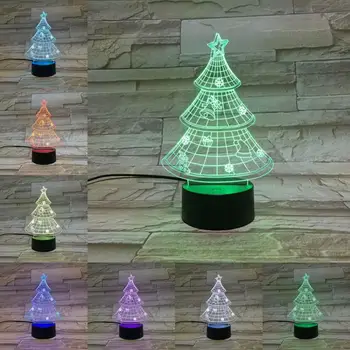Ziemassvētku Eglīte 3D Lampu 7 Krāsas, Mainot Nakts Gaismas Svētku Atmosfēru, Apgaismojums, Puse Mājas, Galda Dekori Touch Tālvadības Black Bāzes