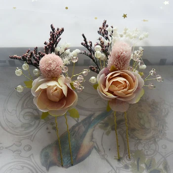 Līgavas Žāvētu Ziedu Galvassegu Mežģīnes Pērle Matadatas Modes Sieviešu Cepures Elegantas Matu Rotas, Kāzu Matu Aksesuāri, Piederumi