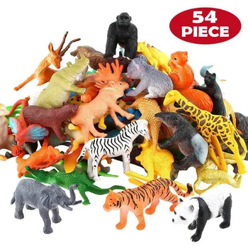54 Gab. Mini Džungļu Dzīvnieku Rotaļlietas, Noteikt Reālus Savvaļas Plastmasas Dzīvnieki, Mācību Rotaļlietas Zilonis Gazelle Žirafe Gnu Gorilla Lauva, Tīģeris