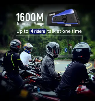 Lexin Motociklu Ķiveres Austiņas Bluetooth Intercom 4 Braucēji 1600M Bezvadu BT Intercomunicador Moto B4FM Intercomunicadores de kasko