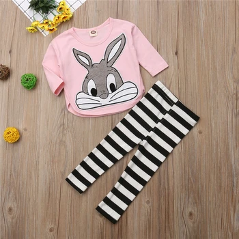 2019 Toddler Bērniem, Baby Girl Apģērbu Komplekts Pavasara garām Piedurknēm T-krekls Top Svītrainām Biksēm Tērpu Apģērbs, Apģērbs Tracksuit 2gab