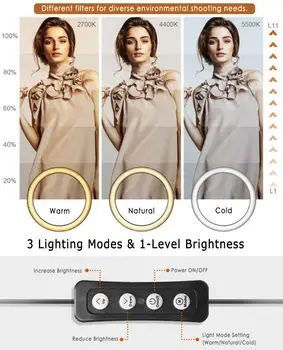 6 Collu LED Selfie Ring Light For Youtube Selfie Gredzenu Gaismas Auksts, Silts Apgaismojums Aptumšojami LED Ring Light Tālruņa Video Ringlight