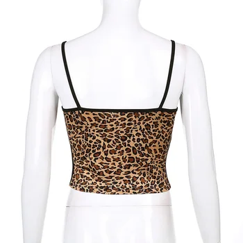 Rockmore Leopards Drukāt bez Piedurknēm Tvertnes Augšpusē Sieviešu Spageti Siksnas Camis Y2K 90s Vasaras Sexy Backless Crop Topi, t-veida, Modes