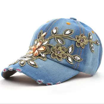Sieviešu Beisbola cepure Dimanta Gleznu Izšūšana Ziedu Džinsa Snapback Cepures, Džinsi Sieviete Sieviete Klp Kovboju Vasarā Saules Cepuri