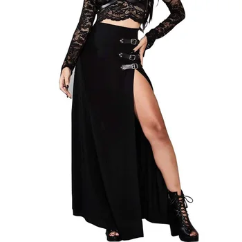 Rosetic Sexy Punk Sieviešu Maxi Svārki Ar Augstu Jostas Sadalīt Dizaina Sprādzi Gothic Black Vintage Puse Sarkanā Elegants Gari Svārki 2020. Gadam Samazināsies