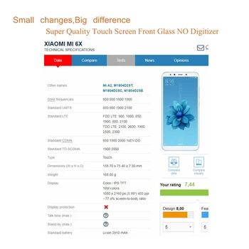 10Pcs/daudz Xiaomi MI 6X A2 Mi6X MiA2 Touch Screen Panelis Priekšējā Ārējā Stikla Lēcu Touchscreen NAV LCD Bez Digitizer 5.99