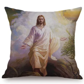 45X45CM, Eļļas Glezna Mājas Dekoratīvs Spilvens Gadījumā Jēzus Kristus Portrets, Kristīgās Mākslas Kokvilnas Veļu, Spilvenu Vāciņu