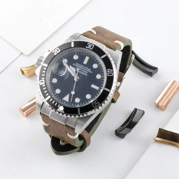 Īstas Ādas Watchband par Rolex-Pulksteņu Siksniņas Zemūdens 20mm Izliektu Galu Saiti no Plaisa Cilvēks Brūns ar Instrumentu