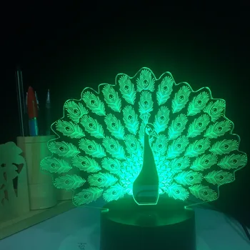 Pāvs Izplatās Asti Peafowl 3D LED Nakts apgaismojums 7 Krāsa Mainās Dzīvnieku Galda Lampa, Mājas Dekoru, Dāvanas 3.28 Jubileju Budžeta risinājums