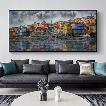 Māju Upes Krastā Portugāle, Porto Douro Upes Pilsētām Foto Lielo Plakātu Sienas Art Attēlus Drukāt Audekls Gleznošanai Mājas Apdare