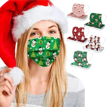 50gab Elpojošs Vienreizējās lietošanas ziemassvētku masku Unisex Iespiestas Ziemassvētku Mīksto Maskas Pieaugušajiem 3-Slāņu Sejas Masku masque noel K4