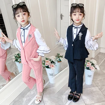 Modes Anglijas Stila Bērnu Meiteņu Kostīmi Pleds Žaketes + Bikses 2gab Zaudēt Bērniem, Komplekti Gadījuma Komfortu Bērnu Apģērbu Vestidos
