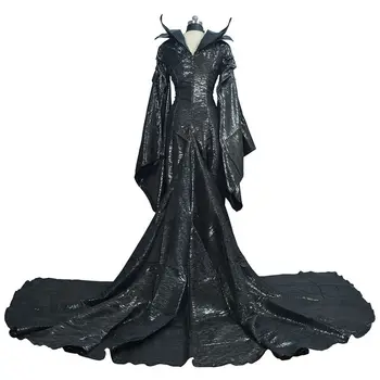 Augstas Kvalitātes Tumšā Ragana Maleficent Cosplay Maleficent Raganu Kostīmu Melna Kleita Ragu Galvassegas Halloween Puse Meiteņu Pieaugušām Sievietēm