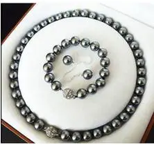Karstā pārdot jaunu - Set 10mm melna gary sea shell pearl auskari, kaklarota, rokassprādze