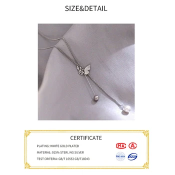 Moderns 925 Sterling Sudraba regulējams Cirkonija tauriņš pērle pušķis Kaklarota Sievietēm Dāvanu krelles sānslīdi kaklasaite Kāzu Rotaslietas