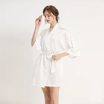 Sexy Ledus Zīda Peldmētelis Vasaras Mini Kimono, Halāti, Vērtnes Rīta Mērci Līgavas Sleepwear 2020 
