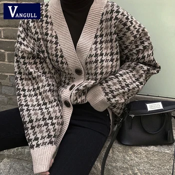 Vangull Izšūta Jaciņa Rudenim Jaunais V-veida kakla Vienotā Krūtīm, Sieviešu Apģērbs Brīvs Anglijas trikotāžas jaka korejiešu Stilā, Silts džemperis