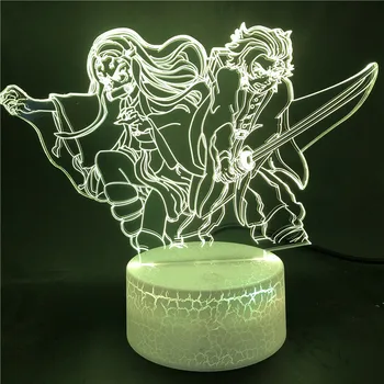 3D LED Nakts Gaisma Demon Slayer Kamado Tanjirou Nezuko ēsmas zivtiņu vadi Pulkstenis Galda Lampas Kimetsu Nav Yaiba Anime Bērnu Svētku Dāvanu