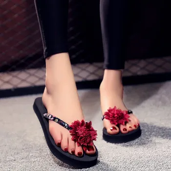Gadījuma Pludmales Flip-flops Sievietēm Ziedi Dzīvoklis Sandales Atvērtu Purngalu neslīdoša Flip-flops Dāmas Soft-vienīgais Āra Modes Sandales
