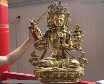 68cm Tibetas Budisma Vara Bronzas Gild Manjusri Manjushri Guan Yin Kuan yin Statuja